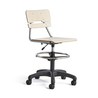 Chair LEGERE height adjustable, large seat, with wheels, H 530-720 mm, birch