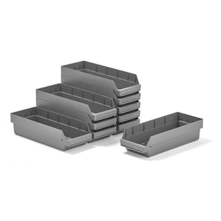 Component bins REACH, 600x240x150 mm, 10-pack, grey