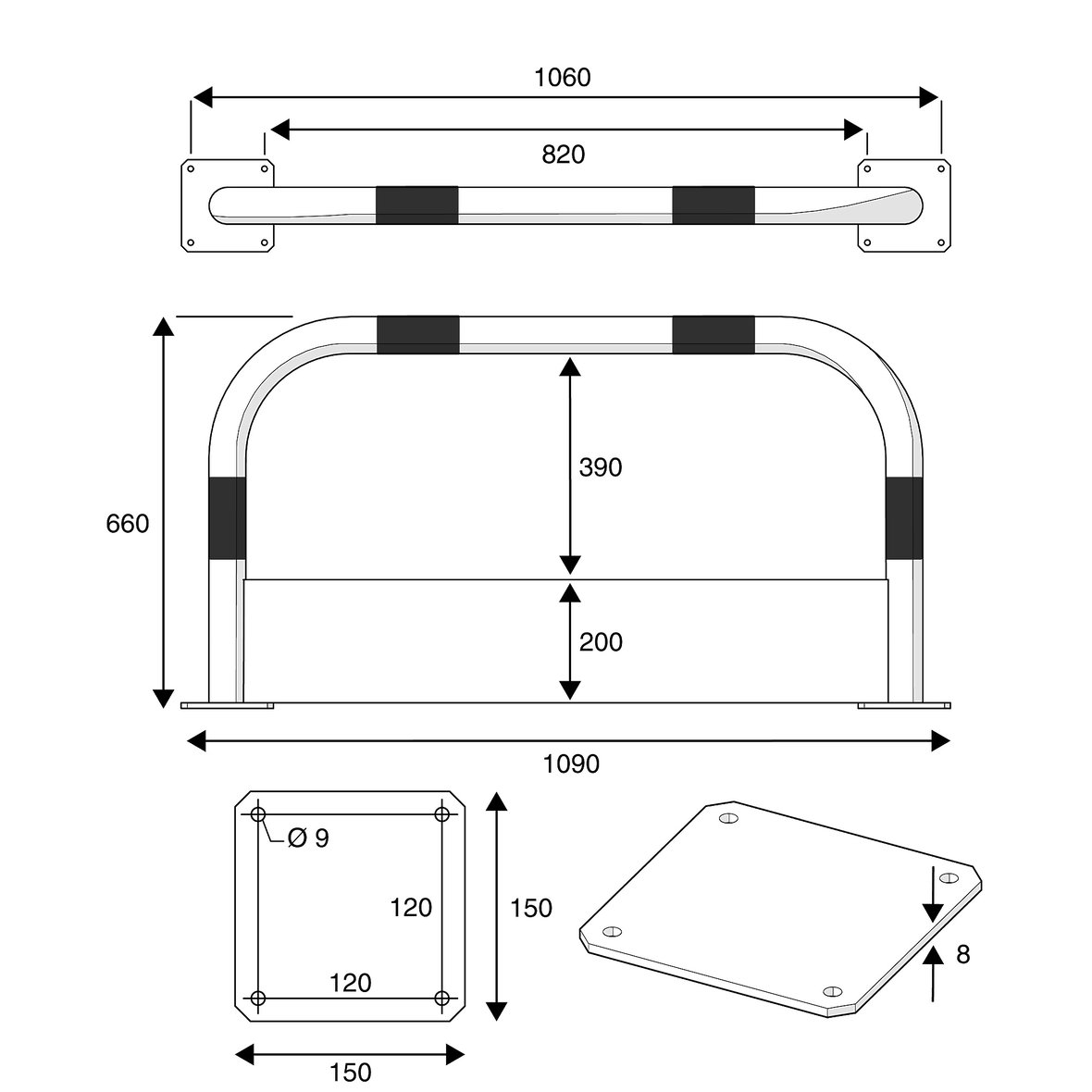 Pipe protector, straight, L 1000 mm, yellowblack AJ Products