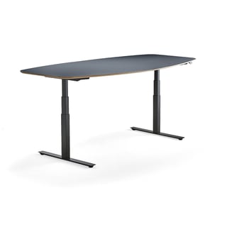 Sto za stajanje i sedenje za sastanke AUDREY, 2400 x 1200 mm, crni ram, prašnjavo plava ploča stola