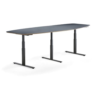 Møtebord AUDREY, hev/senk, L3200 B1200 H640–1290mm, svart stativ/støvblå bordplate