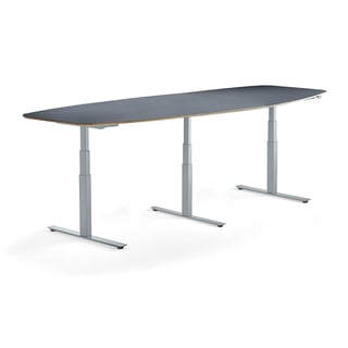 Konferensbord AUDREY, höj och sänkbart, 3200 mm, silver stativ, dovblå skiva