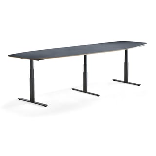 Konferenčna miza AUDREY, električno nastavljiva višina, 4000 x 1200 mm, črni okvir, prašno modra plo