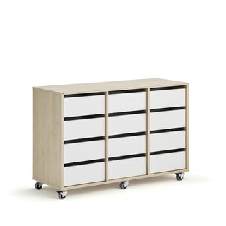Student storage CASPER, 12 drawers, birch, white