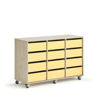 Student storage CASPER, 12 drawers, birch, yellow