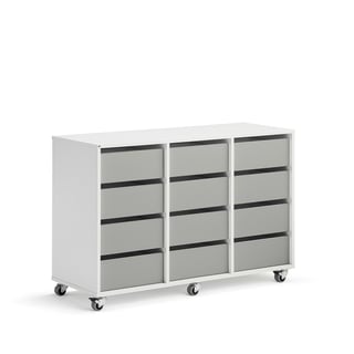 Elevförvaring CASPER, 12 lådor, vit, grå