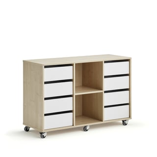 Student storage CASPER, 8 drawers, 2 compartments, birch, white