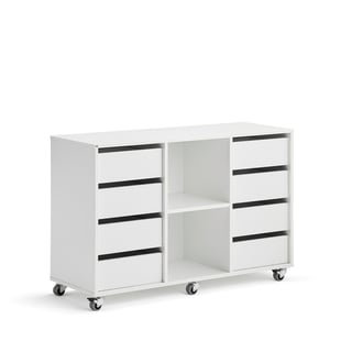 Student storage CASPER, 8 drawers, 2 compartments, white
