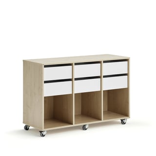 Student storage CASPER, 6 drawers, 3 compartments, birch, white