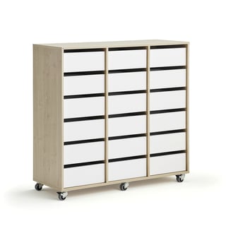 Student storage CASPER, 18 drawers, birch, white