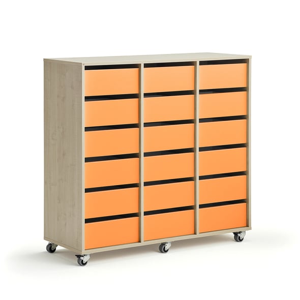 Student storage CASPER, 18 drawers, birch, orange AJ Products