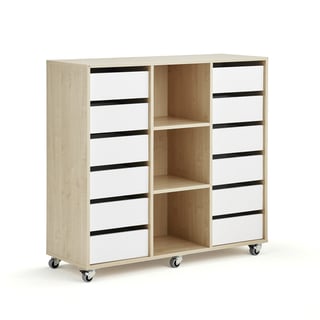 Student storage CASPER, 12 drawers, 3 compartments, birch, white