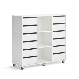 Student storage CASPER, 12 drawers, 3 compartments, white