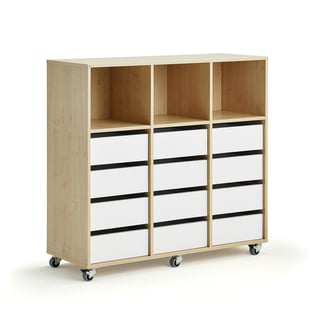 Student storage CASPER, 12 drawers, 3 upper compartments, birch, white