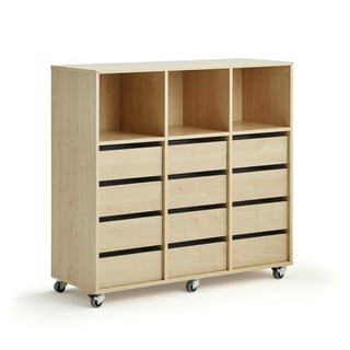 Student storage CASPER, 12 drawers, 3 upper compartments, birch