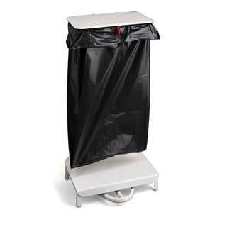 Pedal-operated refuse bag holder with lid, white