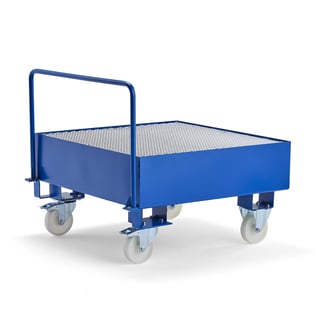Fatpallsvagn med galler, för 1 stående fat, 950x950 mm, blå