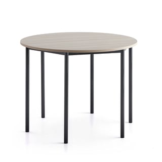 Stůl SONITUS PLUS, Ø1200x900 mm, antracitově šedé nohy, HPL deska tlumící hluk, jasan