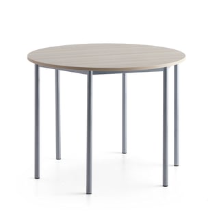 Skrivebord SONITUS PLUS, Ø1200x900 mm, ask højtrykslaminat, alu grå