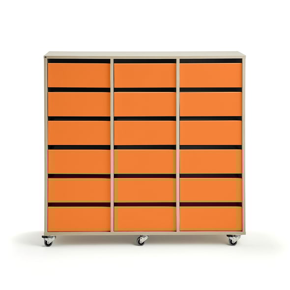 Student storage CASPER, 18 drawers, birch, orange AJ Products