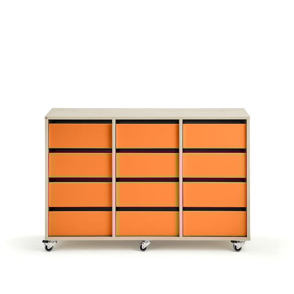 Student storage CASPER, 12 drawers, birch, orange AJ Products
