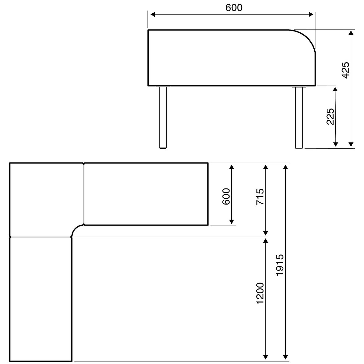 Corner bench VARIETY, inward curve, fabric Pod CS, anthracite AJ Products