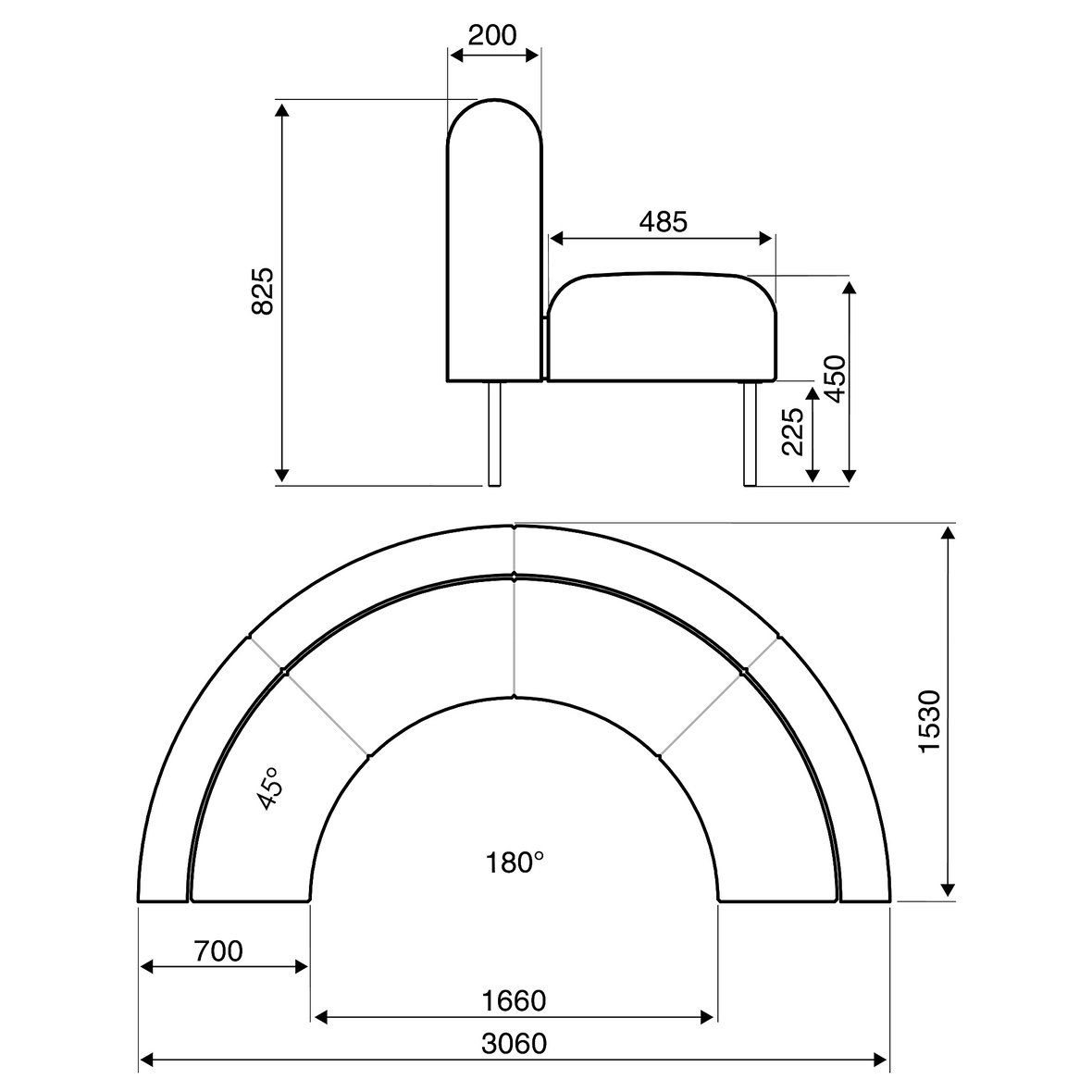 Sofa VARIETY, inward half circle, fabric Blues CSII, gold AJ Products