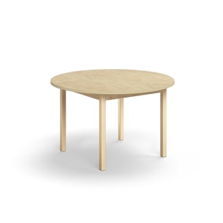 Stół DECIBEL X, Ø1200x720 mm, beżowe linoleum, brzoza