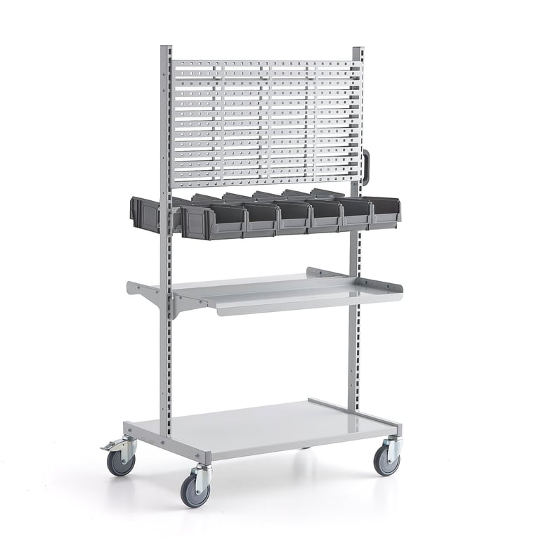 Mobile tool panel with storage bins, 1625x900x600 mm | AJ Products