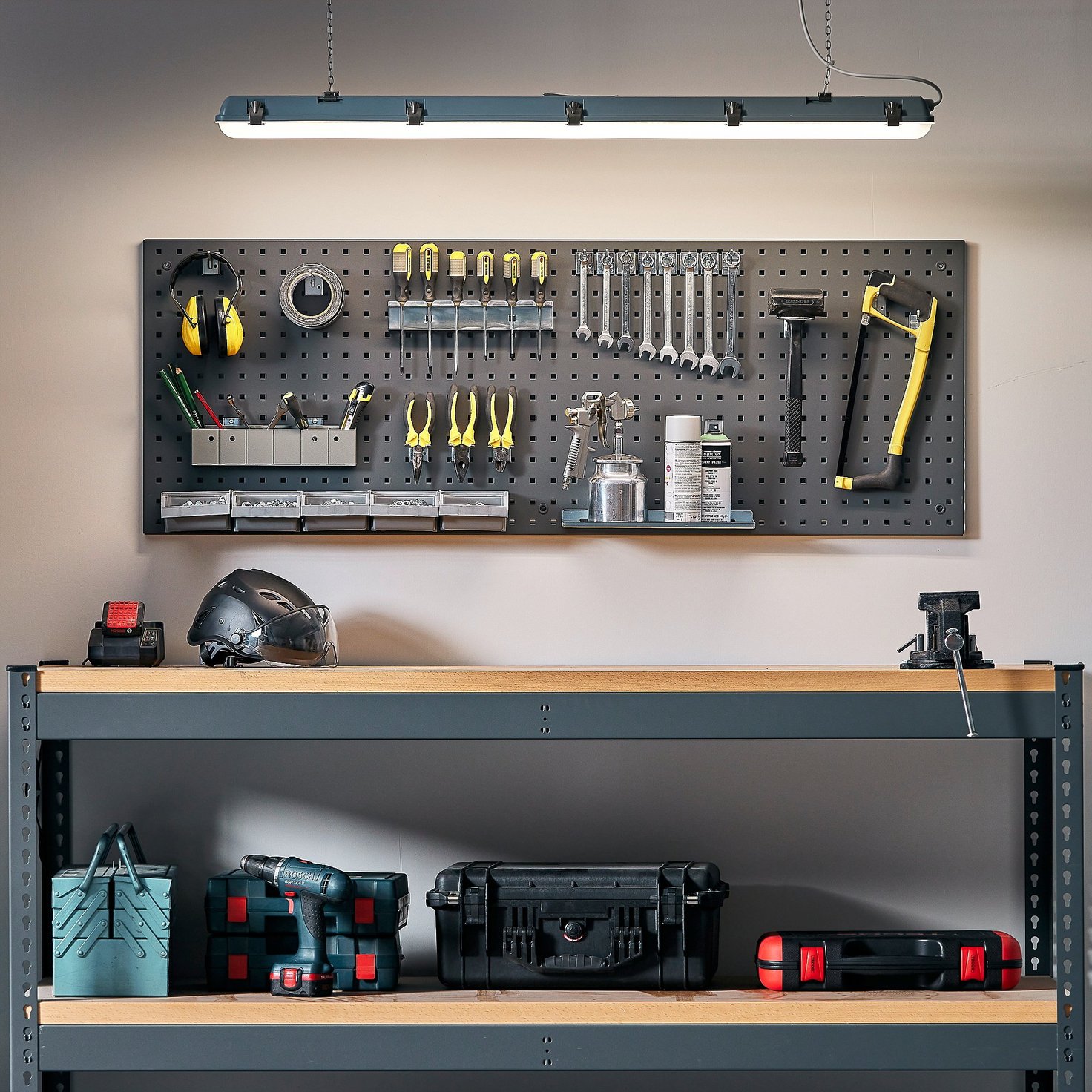 Tool panel, wall mounted DIRECT, 1500x540 mm, dark grey | AJ Products