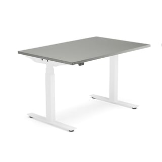 Skrivbord MODULUS, höj och sänkbart, t-stativ, 1200x800 mm, vit, ljusgrå
