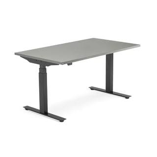 Skrivebord MODULUS, hev/senk, t-stativ, L1400 B800 mm, svart, lys grå