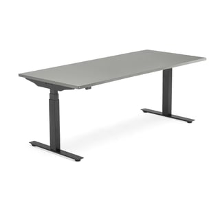 Skrivebord MODULUS, hev/senk, t-stativ, L1800 B800 mm, svart, lys grå