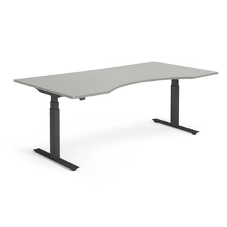 Kirjutuslaud MODULUS, 2000 x 1000 mm, nõgus, el.reg., must/ helehall