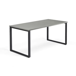 Skrivebord QBUS, o-stativ, L1600 B800 mm, svart, lys grå