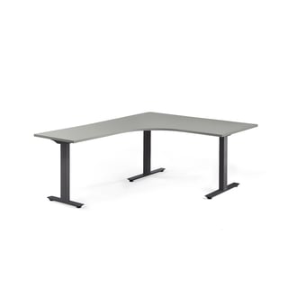 Hörnskrivbord MODULUS, fast 3-benstativ, 1600x2000 mm, svart, ljusgrå