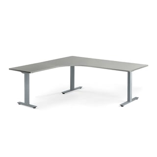 Ergonomična pisalna miza MODULUS, T-okvir, 2000x2000 mm, srebrni okvir, svetlo siva