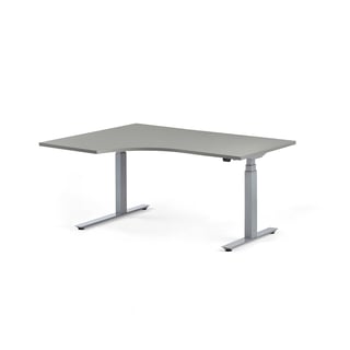 Seisomapöytä MODULUS, ergonominen, 1600x1200 mm, hopeanharmaa jalusta, vaaleanharmaa