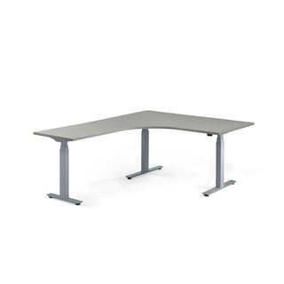 Augstumā regulējams galds MODULUS, L forma, 1600x2000 mm, sudrabots rāmis, gaiši pelēks