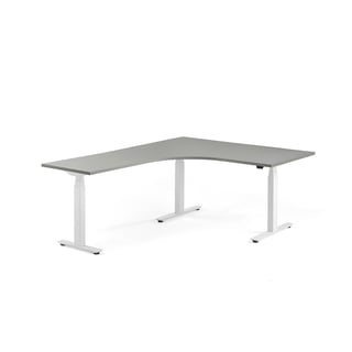 Kirjutuslaud MODULUS, 1600 x 2000 mm, T-raam, el.reg., valge/ helehall