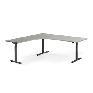 Hjørneskrivebord MODULUS, hev/senk, L2000 B2000 mm, svart, lys grå
