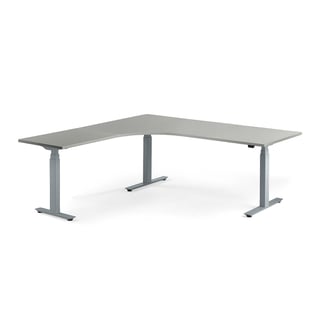 Hæve sænkebord MODULUS, L-form, 2000x2000 mm, sølv stel, lysegrå