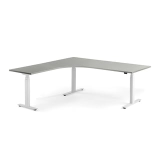 Eckschreibtisch MODULUS, Elektrisch höhenverstellbar, 2000 x 2000 mm, weiß/hellgrau