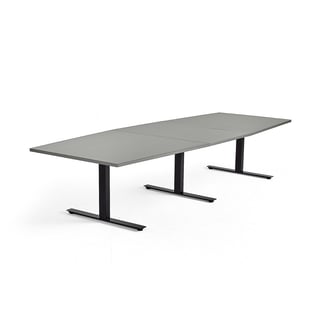 Konferensbord MODULUS, 3200x1200 mm, t-stativ, svart stativ, ljusgrå
