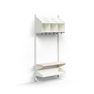 Cloakroom unit ENTRY, basic wall unit, 3 comps, 1800x900x300 mm, white