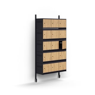 Shoe cabinet ENTRY, basic wall unit, 15 wooden doors, 1800x900x300 mm, anthracite/oak
