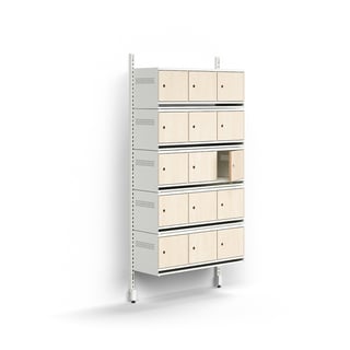 Shoe cabinet ENTRY, basic wall unit, 15 wooden doors, 1800x900x300 mm, white/birch