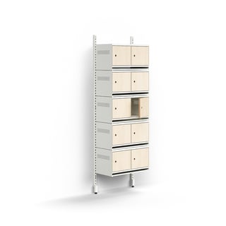 Shoe cabinet ENTRY, basic wall unit, 10 wooden doors, 1800x600x300 mm, white/birch