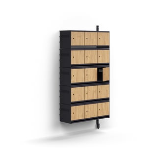 Shoe cabinet ENTRY, add-on wall unit, 15 wooden doors, 1800x900x300 mm, anthracite/oak