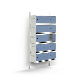 Shoe cabinet ENTRY, basic wall unit, 15 metal doors, 1800x900x300 mm, white/blue